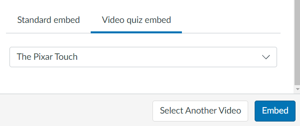 window allowing user to choose a specific quiz to embed into assignment