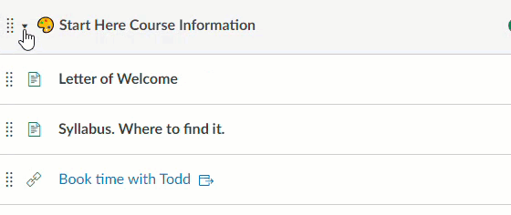 Start Here Course Information with cursor on Letter of Welcome link