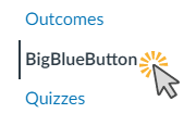 Outcomes section with 'BigBlueButton' highlighted and cursor over it