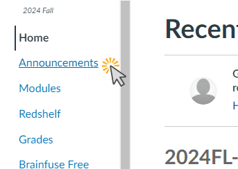 cursor selects Announcements in menu