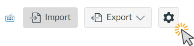 Import and Export buttons with a settings gear icon