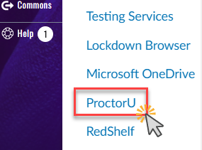 Testing Services menu with ProctorU highlighted