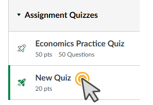 Assignment Quizzes section with 'Economics Practice Quiz' and 'New Quiz' options