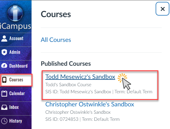 Course Copy page with source link date imported status progress and action fields