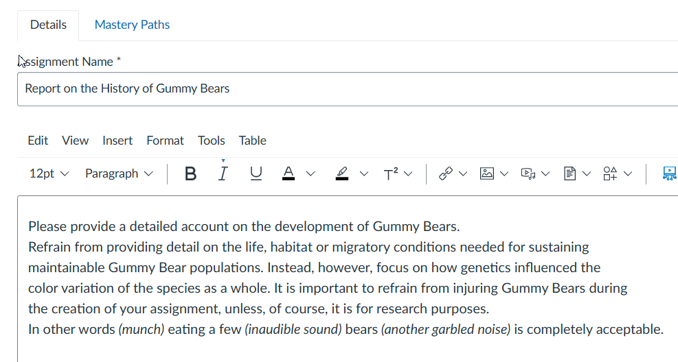 user creates description for the assignment in the description dialog