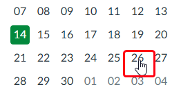 Hand cursor hovering over September 25th in a calendar view.