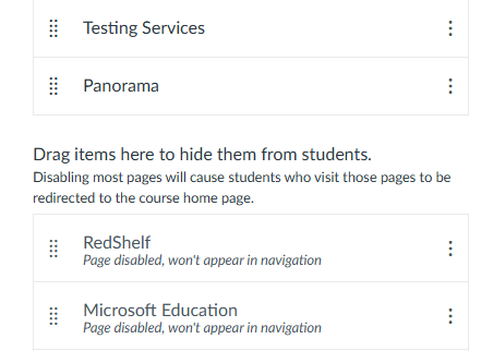 user reorders items in the navigation settings