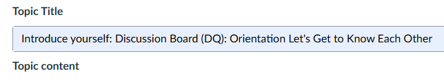 User types, a topic title in the ad discussion dialog