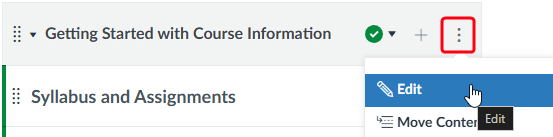 cursor hover over edit in module options menu