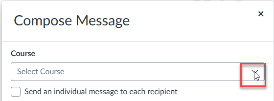 cursor hovers over course drop down menu under compose message