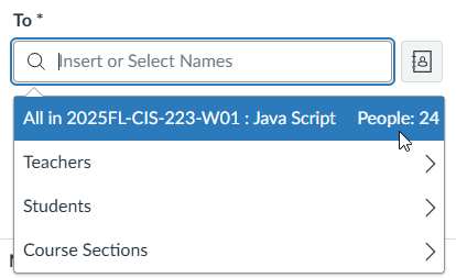 Cursor hovers over course