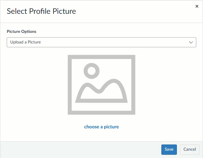 Cursor shows drop down choices under profile picture selection dialog