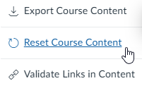 cursor hovers over reset course content. key: reset