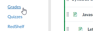hovers over grades in navigation menu. key: grades