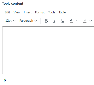 Image of the topic content field for announcements