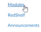 cursor hovers over modules menu option