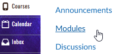 cursor hovers over modules in menu