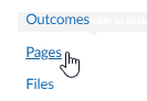 cursor hovers over Pages menu option