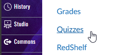 cursor hovers over the quiz menu