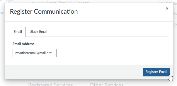 Register Communication form with email input and register button