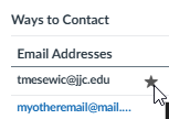 Email addresses listed with a star icon next to 'motherheremail@gmailcom'