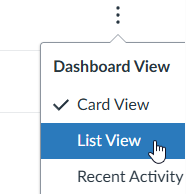 List View button in a dropdown menu