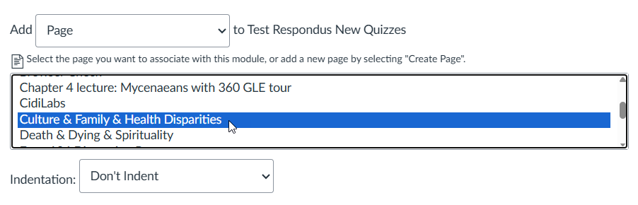 cursor hovers over page item in dialog box