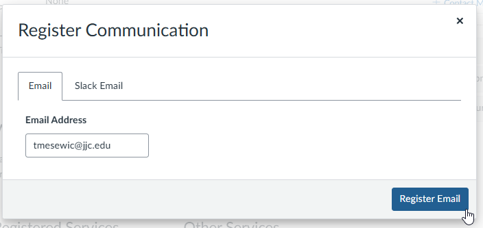 Register Communication form with email input and register button