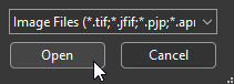 Open button for image files in a dialog box