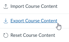 cursor hovers over export course content option.png