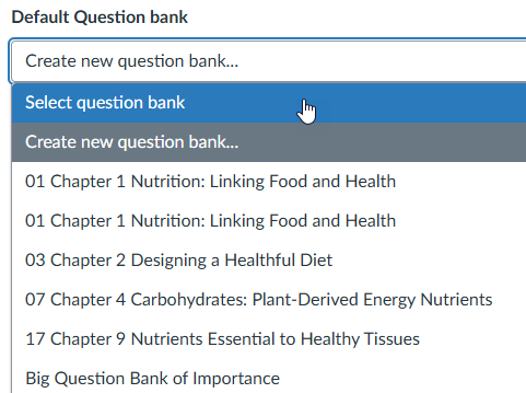 cursor hovers over question bank options