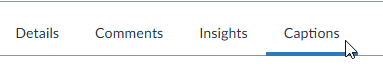 User selecting captions tab option under video