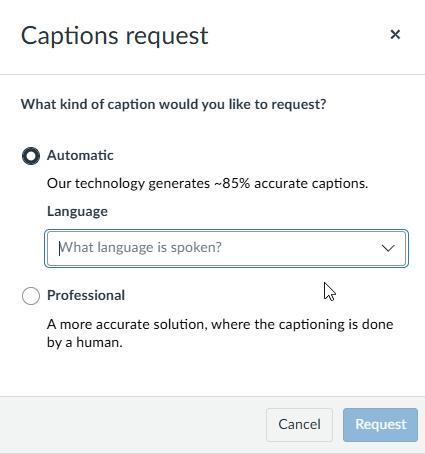 Captions request options