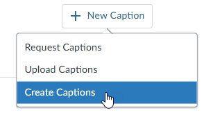 User selecting Create Captions which is a manual process