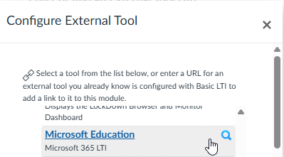 User selects Microsoft Education in the dropdown list